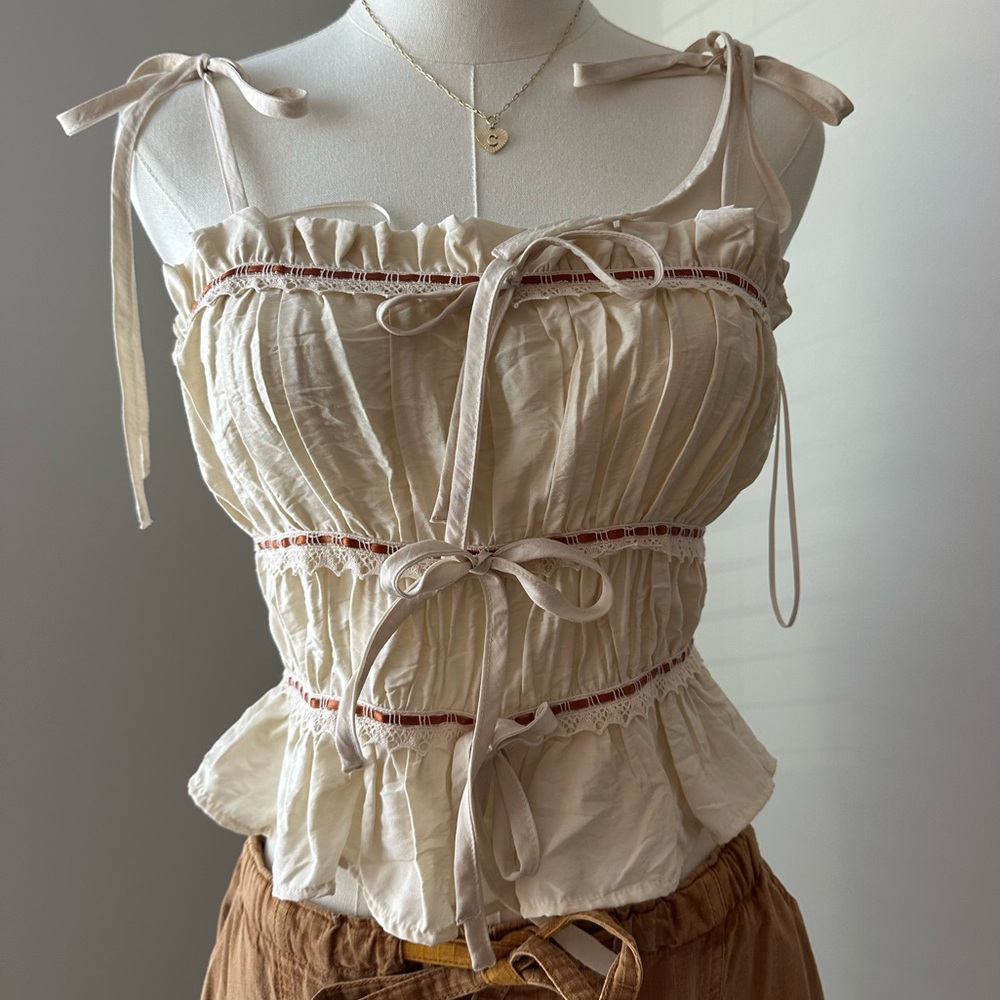 Ruched Tie Front Peplum Tank w/ Bow Details